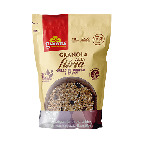 Granola Alta Fibra sabor Roles de canela