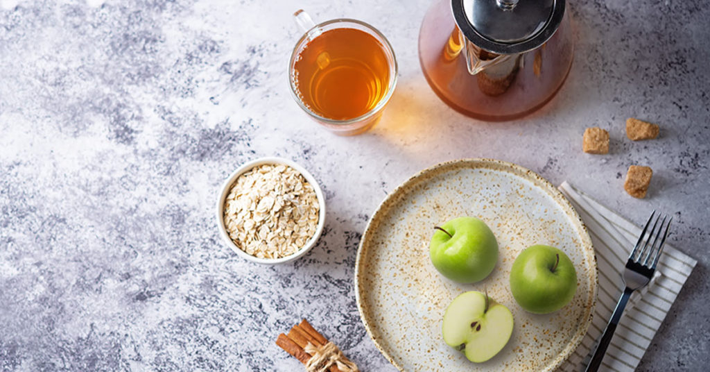 manzana, avena y té